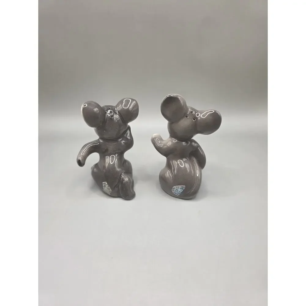 Vintage Miyako 1960s Mouse Salt Pepper Shakers Gray Ceramic Japan Kitsch